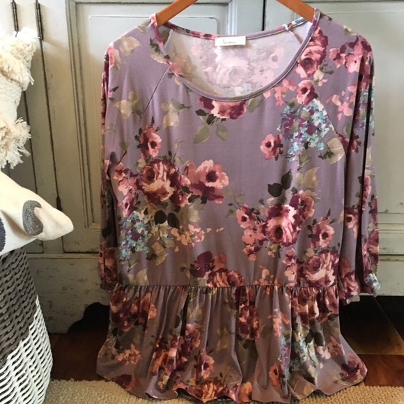 New Boutique Floral 3/4 Sleeve Peasant Blouse Top - Picture 4 of 6